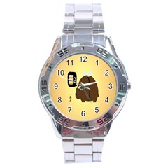 Bear Meet Bee Honey Animals Yellow Brown Stainless Steel Analogue Watch by Alisyart