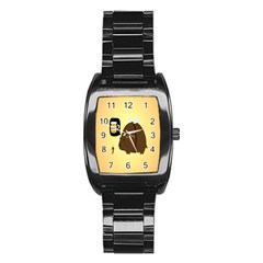 Bear Meet Bee Honey Animals Yellow Brown Stainless Steel Barrel Watch by Alisyart