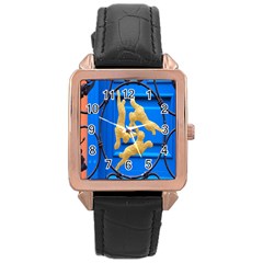 Animal Hare Window Gold Rose Gold Leather Watch 