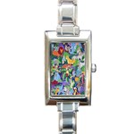 Animated Safari Animals Background Rectangle Italian Charm Watch Front