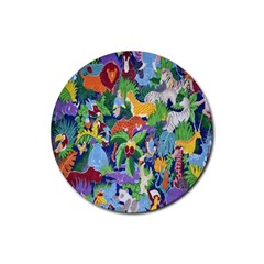 Animated Safari Animals Background Rubber Coaster (round) 