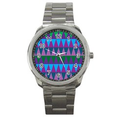 Blue Greens Aqua Purple Green Blue Plums Long Triangle Geometric Tribal Sport Metal Watch by Alisyart