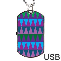 Blue Greens Aqua Purple Green Blue Plums Long Triangle Geometric Tribal Dog Tag Usb Flash (one Side)