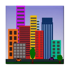 City Skyscraper Buildings Color Car Orange Yellow Blue Green Brown Tile Coasters