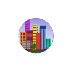 City Skyscraper Buildings Color Car Orange Yellow Blue Green Brown Golf Ball Marker (10 Pack)