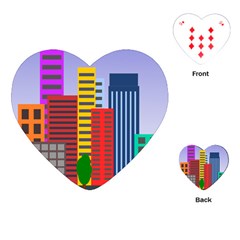 City Skyscraper Buildings Color Car Orange Yellow Blue Green Brown Playing Cards (heart) 