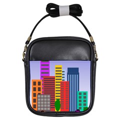 City Skyscraper Buildings Color Car Orange Yellow Blue Green Brown Girls Sling Bags by Alisyart