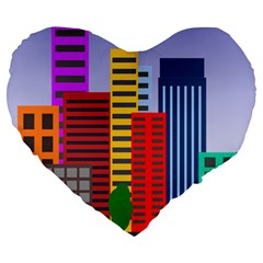 City Skyscraper Buildings Color Car Orange Yellow Blue Green Brown Large 19  Premium Heart Shape Cushions by Alisyart