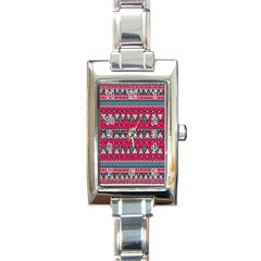 Aztec Geometric Red Chevron Wove Fabric Rectangle Italian Charm Watch by Alisyart