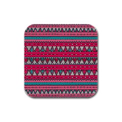 Aztec Geometric Red Chevron Wove Fabric Rubber Square Coaster (4 Pack) 