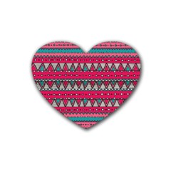 Aztec Geometric Red Chevron Wove Fabric Heart Coaster (4 Pack) 