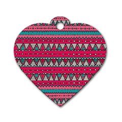 Aztec Geometric Red Chevron Wove Fabric Dog Tag Heart (one Side) by Alisyart