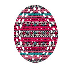 Aztec Geometric Red Chevron Wove Fabric Ornament (oval Filigree) by Alisyart