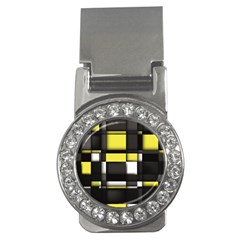 Color Geometry Shapes Plaid Yellow Black Money Clips (cz)  by Alisyart