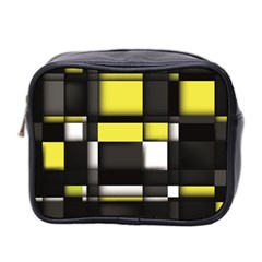 Color Geometry Shapes Plaid Yellow Black Mini Toiletries Bag 2-side