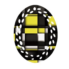 Color Geometry Shapes Plaid Yellow Black Oval Filigree Ornament (two Sides)