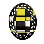 Color Geometry Shapes Plaid Yellow Black Oval Filigree Ornament (Two Sides) Front