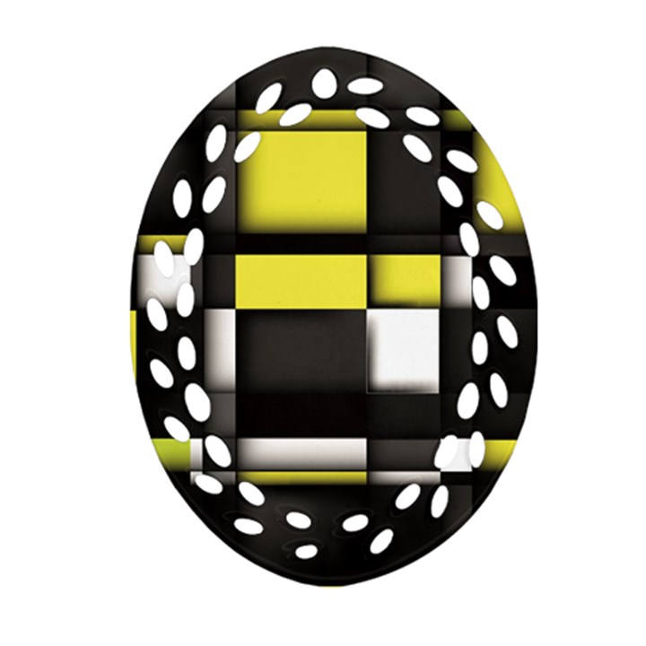 Color Geometry Shapes Plaid Yellow Black Oval Filigree Ornament (Two Sides)