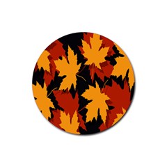 Dried Leaves Yellow Orange Piss Rubber Coaster (round) 