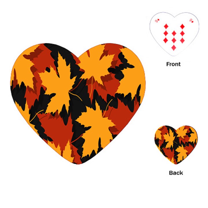 Dried Leaves Yellow Orange Piss Playing Cards (Heart) 