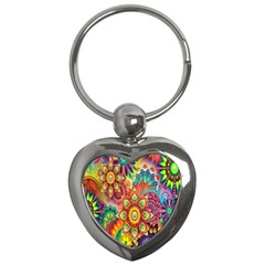 Colorful Abstract Flower Floral Sunflower Rose Star Rainbow Key Chains (heart)  by Alisyart