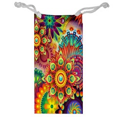 Colorful Abstract Flower Floral Sunflower Rose Star Rainbow Jewelry Bag by Alisyart
