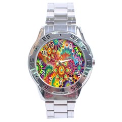 Colorful Abstract Flower Floral Sunflower Rose Star Rainbow Stainless Steel Analogue Watch