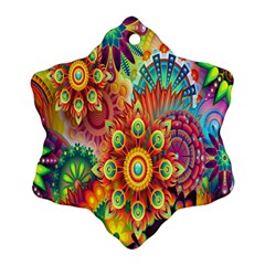 Colorful Abstract Flower Floral Sunflower Rose Star Rainbow Snowflake Ornament (two Sides)