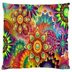 Colorful Abstract Flower Floral Sunflower Rose Star Rainbow Large Cushion Case (one Side) by Alisyart