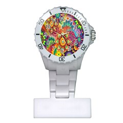 Colorful Abstract Flower Floral Sunflower Rose Star Rainbow Plastic Nurses Watch by Alisyart