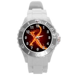 Fire Letterz X Round Plastic Sport Watch (l)