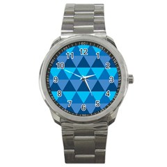 Geometric Chevron Blue Triangle Sport Metal Watch by Alisyart