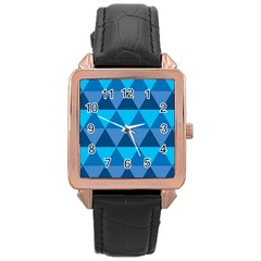 Geometric Chevron Blue Triangle Rose Gold Leather Watch 