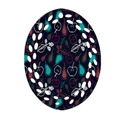 Fruit Pear Apple Purple Pink Blue Oval Filigree Ornament (two Sides)