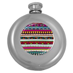 Woven Fabric Triangle Color Rainbow Chevron Wave Jpeg Round Hip Flask (5 Oz)