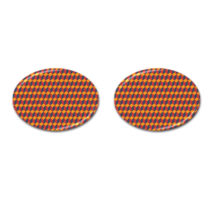 Geometric Plaid Red Orange Cufflinks (Oval)