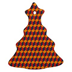 Geometric Plaid Red Orange Ornament (christmas Tree) 