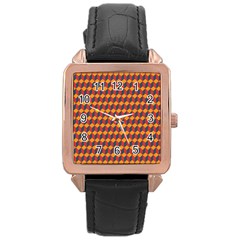 Geometric Plaid Red Orange Rose Gold Leather Watch  by Alisyart