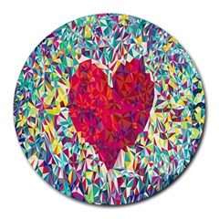 Geometric Heart Diamonds Love Valentine Triangle Color Round Mousepads by Alisyart