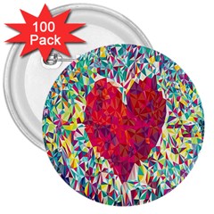 Geometric Heart Diamonds Love Valentine Triangle Color 3  Buttons (100 Pack) 