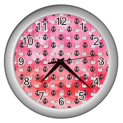 Goose Swan Anchor Pink Wall Clocks (silver) 