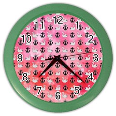 Goose Swan Anchor Pink Color Wall Clocks