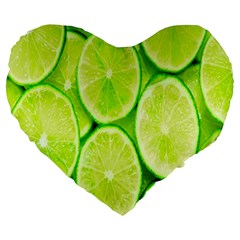 Green Lemon Slices Fruite Large 19  Premium Heart Shape Cushions by Alisyart