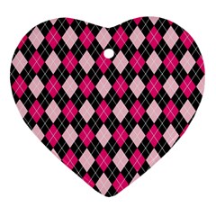 Argyle Pattern Pink Black Heart Ornament (two Sides) by Nexatart