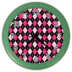 Argyle Pattern Pink Black Color Wall Clocks by Nexatart