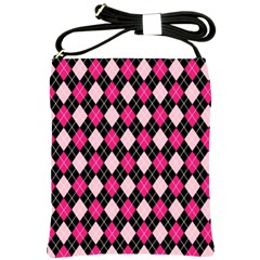 Argyle Pattern Pink Black Shoulder Sling Bags