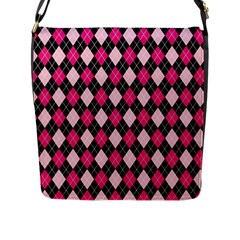 Argyle Pattern Pink Black Flap Messenger Bag (l)  by Nexatart