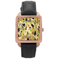 Army Camouflage Pattern Rose Gold Leather Watch  by Nexatart