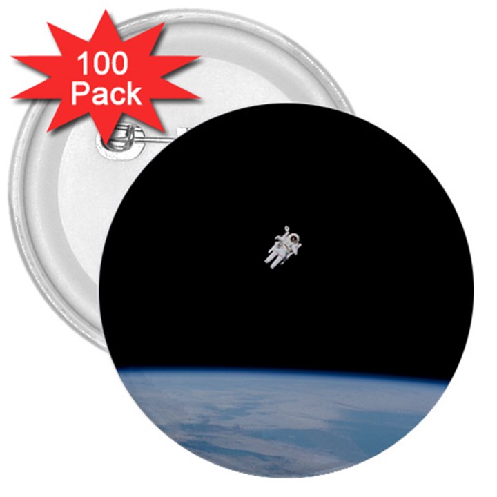 Astronaut Floating Above The Blue Planet 3  Buttons (100 pack) 