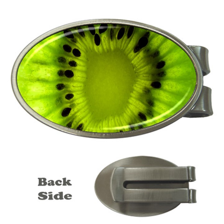 Kiwi Fruit Slices Cut Macro Green Money Clips (Oval) 